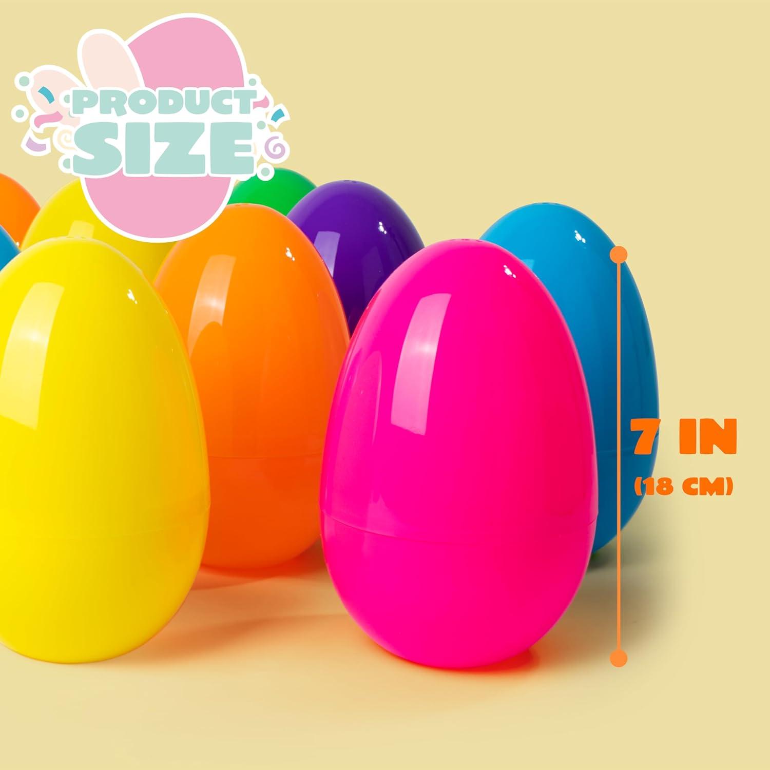 imageJOYIN 12 Pieces 7 Jumbo Plastic Bright Solid Easter Eggs Assorted Colors for Filling Treats Easter Theme Party Favor Easter Eggs Hunt Basket Stuffers Fillers Classroom Prize Supplies ToyPure