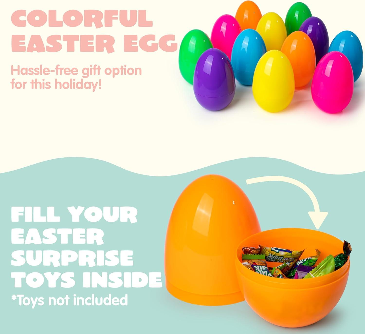 imageJOYIN 12 Pieces 7 Jumbo Plastic Bright Solid Easter Eggs Assorted Colors for Filling Treats Easter Theme Party Favor Easter Eggs Hunt Basket Stuffers Fillers Classroom Prize Supplies ToyPure