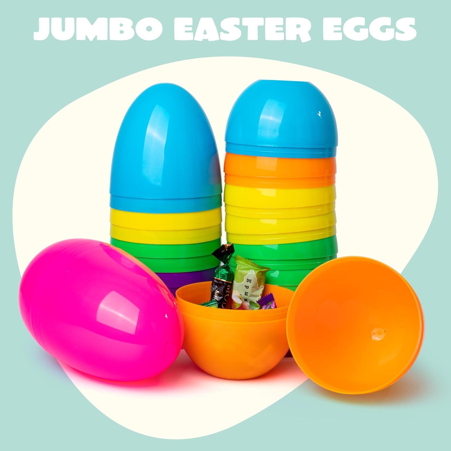 imageJOYIN 12 Pieces 7 Jumbo Plastic Bright Solid Easter Eggs Assorted Colors for Filling Treats Easter Theme Party Favor Easter Eggs Hunt Basket Stuffers Fillers Classroom Prize Supplies ToyPure