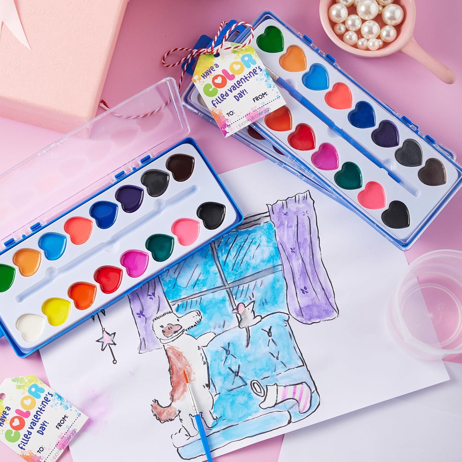 JOYIN 24 Pcs Valentine’s Day Heart-Shaped Watercolor Paints, 16 Colors ...
