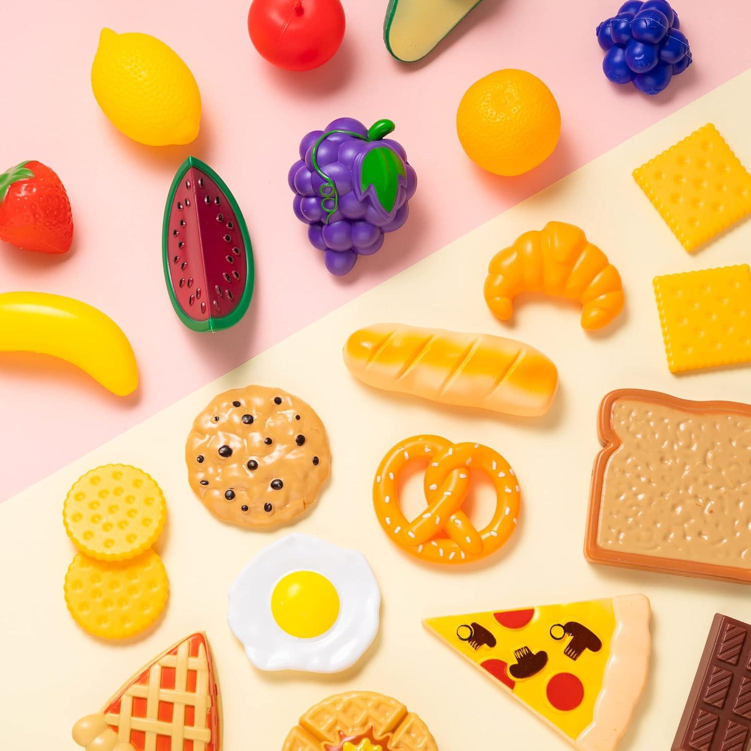imageJOYIN 50 Piece Set of Kitchen Toys Dinnerware Dummy Fruits Vegetables Plastic Accessories for Children Educational Learning Toy Role Play Gift Easter Basket Stuffers