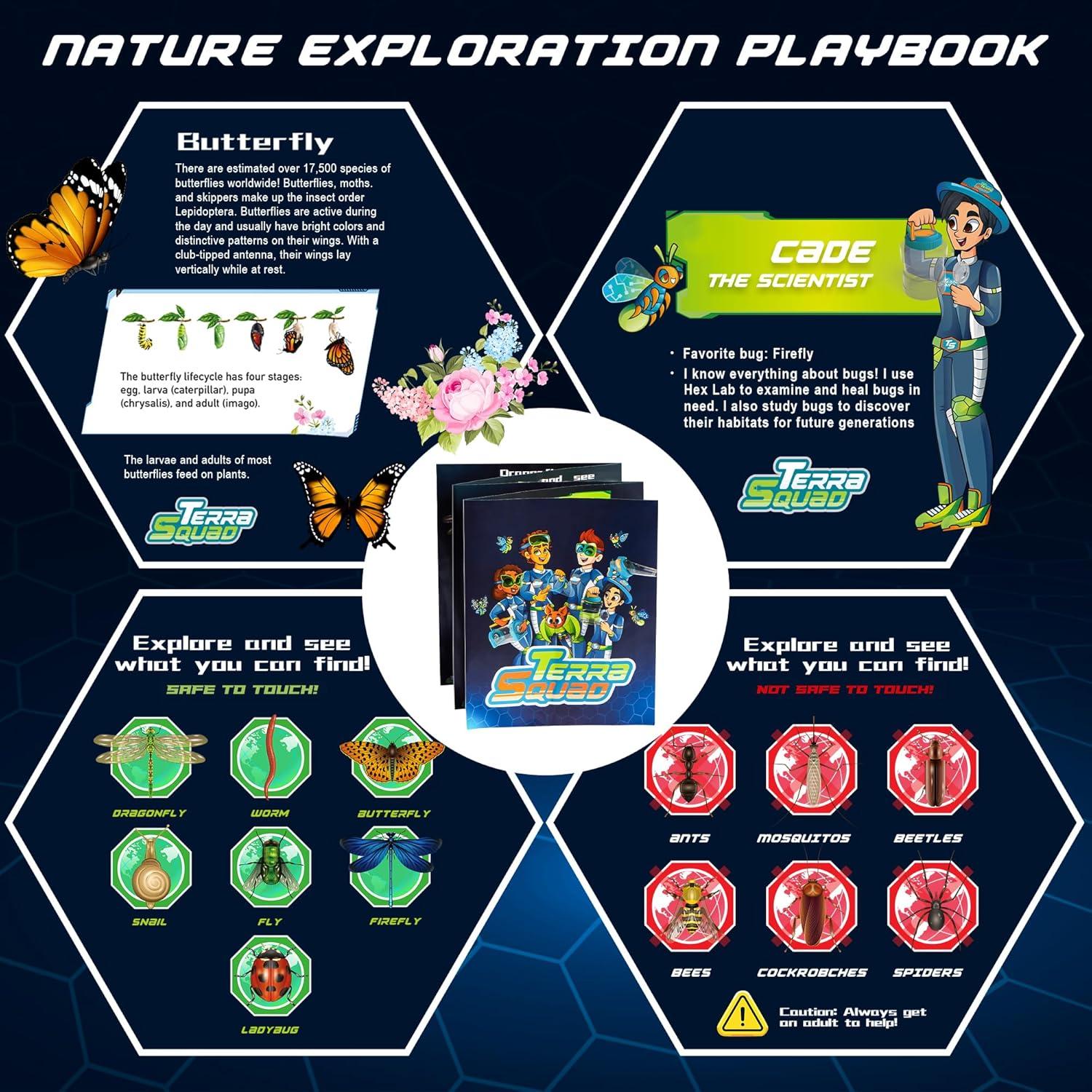 imagePlayAct Bug Catcher Nature Exploration Set Includes Habitat Bucket Critter Box Activity Booklet Butterfly Net Magnifier Tweezer Pipette Bug Tong and Exploration Hat Bug Catching Kids 3
