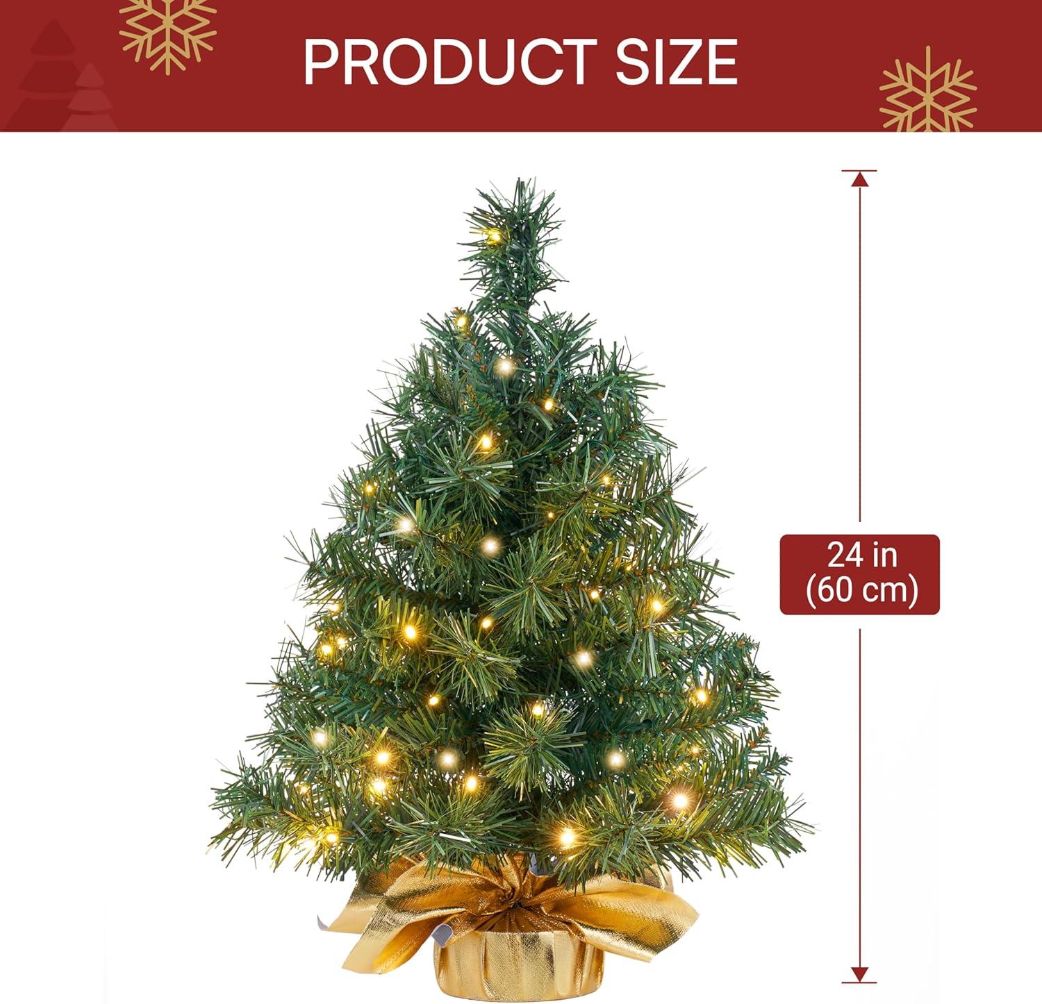 imageJOIEDOMI 242FT Small Tabletop Christmas Tree with LED Warm Lights Table Top Christmas Decorations Prelit Artificial Xmas Tree Green Mini Tree for Christmas Decorations Indoor Xmas Party DcorTree with LED Warm Lights