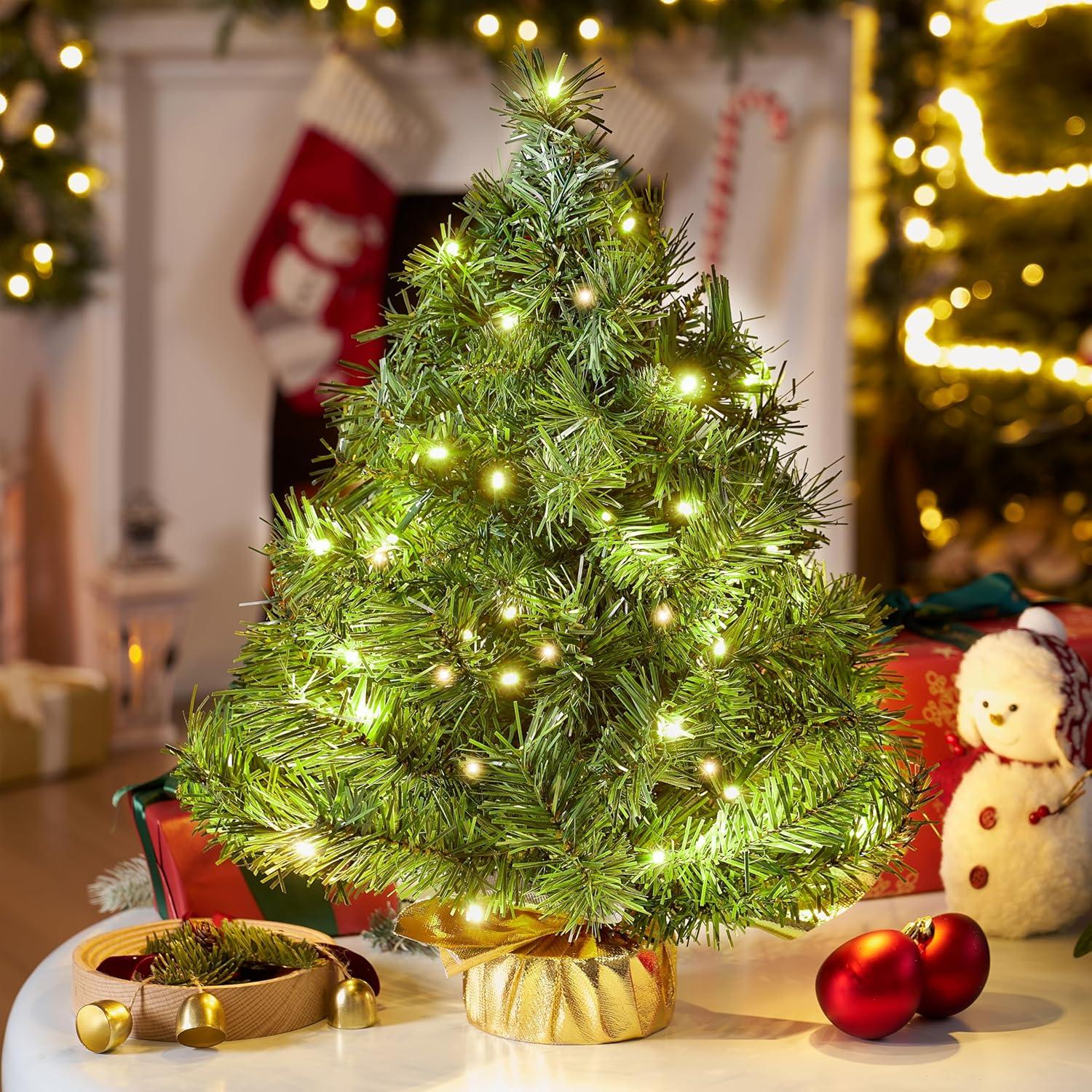 imageJOIEDOMI 242FT Small Tabletop Christmas Tree with LED Warm Lights Table Top Christmas Decorations Prelit Artificial Xmas Tree Green Mini Tree for Christmas Decorations Indoor Xmas Party DcorTree with LED Warm Lights