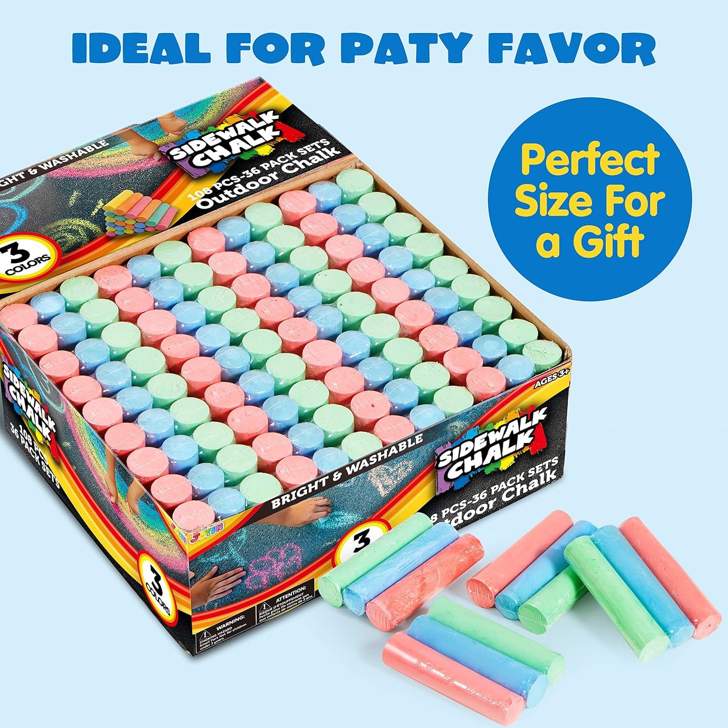 JOYIN 108 PCS Sidewalk Chalk Set in 36 Count, 3 Assorted Colors, Non ...
