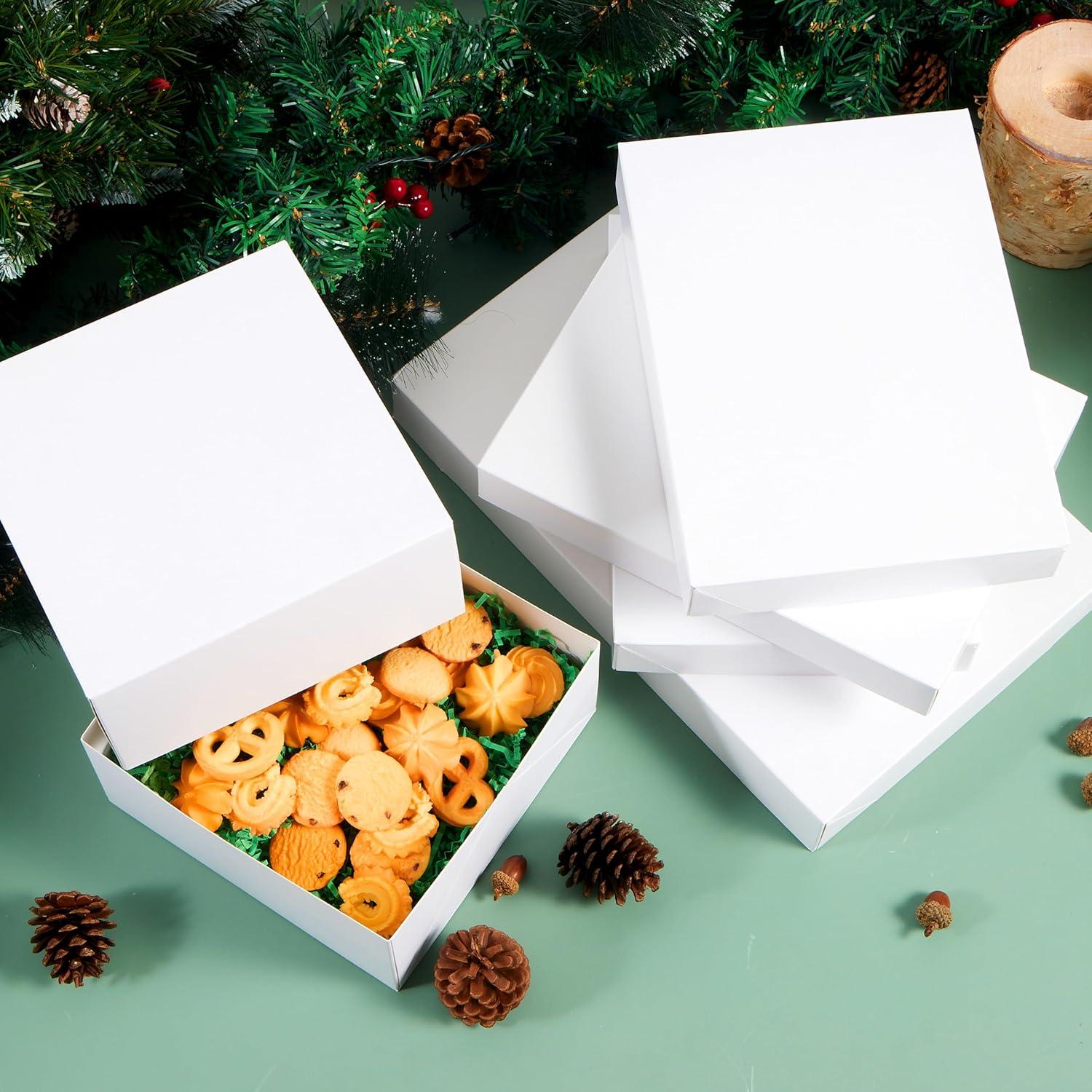 imageJOYIN 12PCS Christmas Brown Gift Boxes with Lids for Presents 4 Deep Large Shirt Robe Wrapping Box 4 Different Sizes Holiday Festive Lingerie Cupcake DIY Kraft Cardboard BoxesWhite