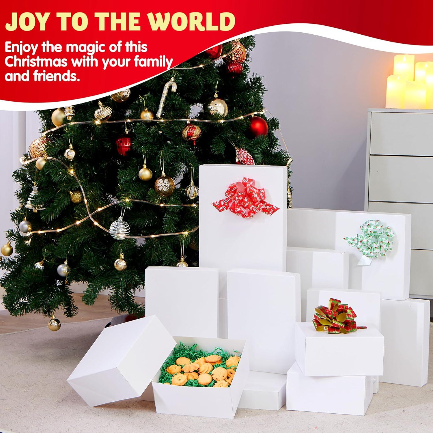 imageJOYIN 12PCS Christmas Brown Gift Boxes with Lids for Presents 4 Deep Large Shirt Robe Wrapping Box 4 Different Sizes Holiday Festive Lingerie Cupcake DIY Kraft Cardboard BoxesWhite