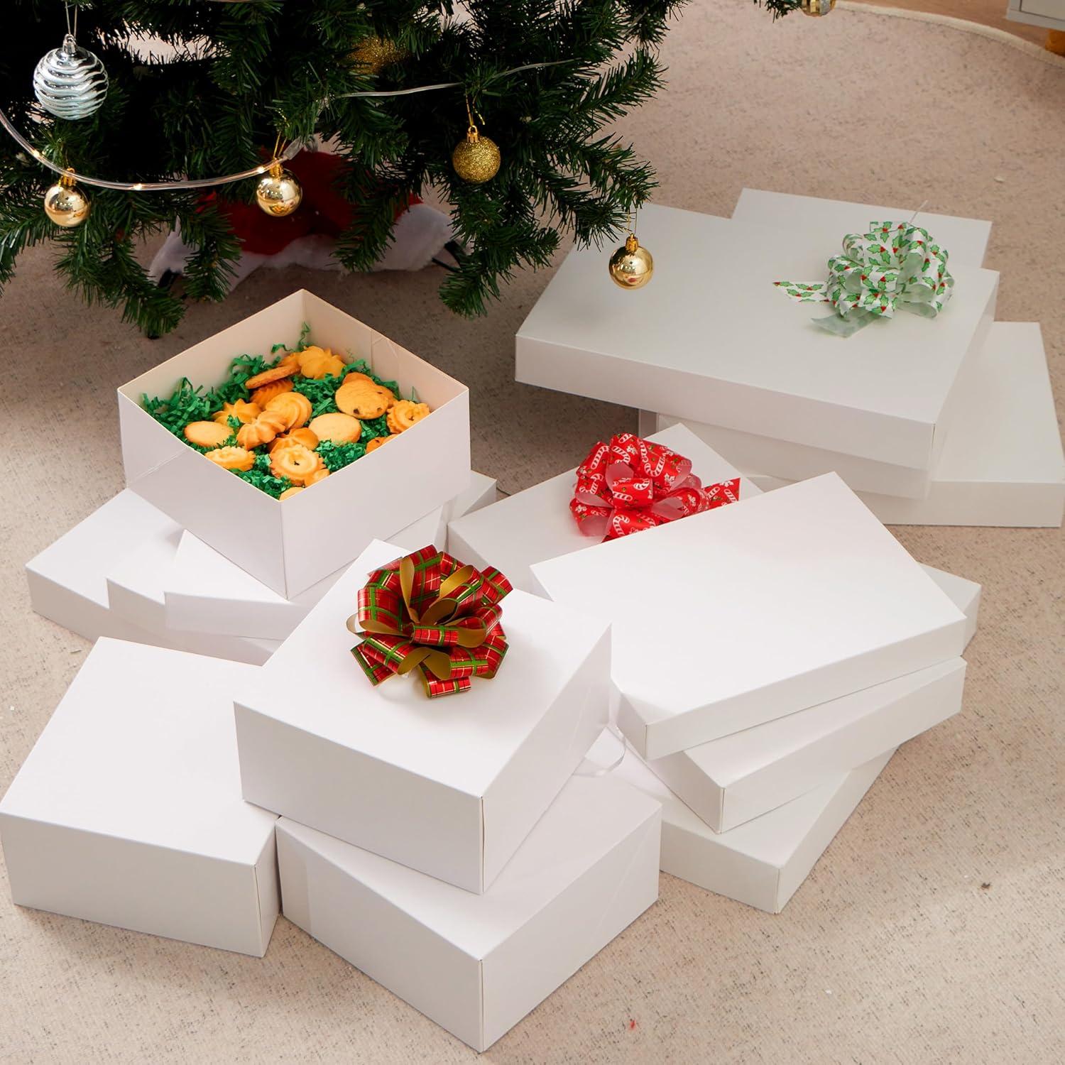 imageJOYIN 12PCS Christmas Brown Gift Boxes with Lids for Presents 4 Deep Large Shirt Robe Wrapping Box 4 Different Sizes Holiday Festive Lingerie Cupcake DIY Kraft Cardboard BoxesWhite