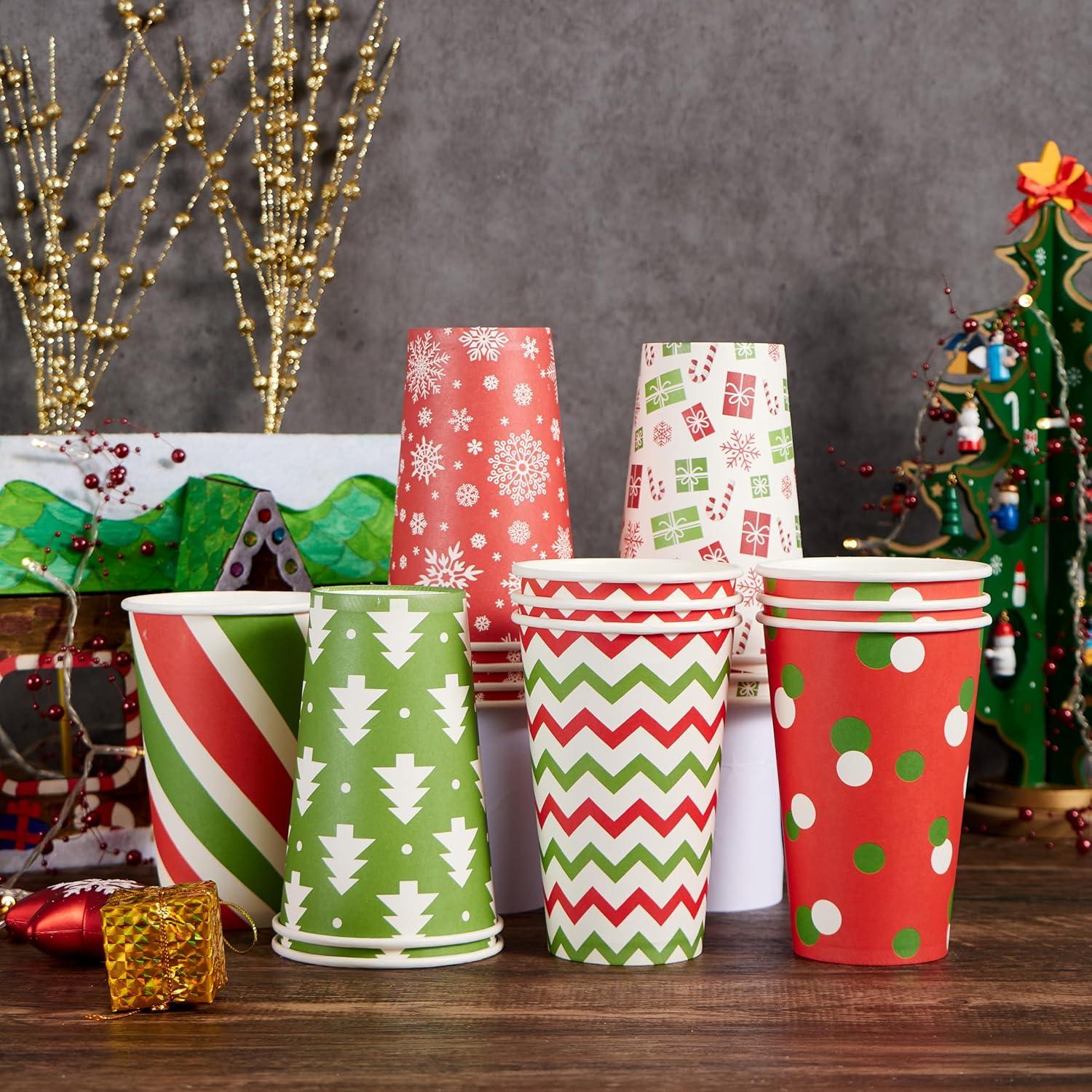 imageJOYIN 48 Pcs 16 oz Christmas Disposable Cups with Sleeves and Lids 6 Designs Xmas Drinking Paper Cup For Hot Chocolate Coffee Cold Beverage Holiday Tableware Winter Party Supplies FavorsVintage