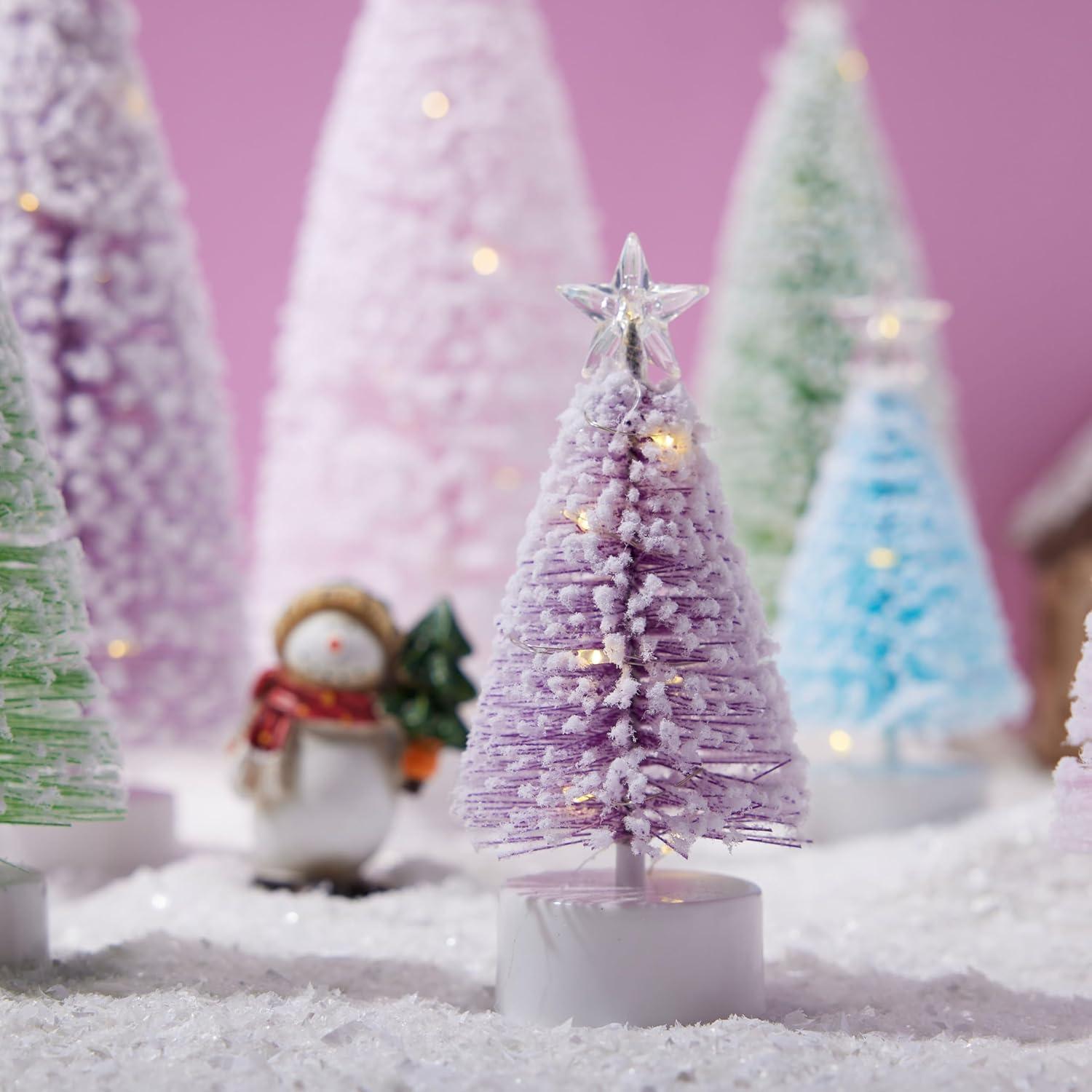 imageJOYIN 8 Pcs Small Xmas Trees with LED Lights Flocked Miniature Christmas Tree in 4 Sizes Mini Tabletop Artificial Pine Tree with Snow with Star Topper for Indoor Decor Holiday Festive Gifts Pastel