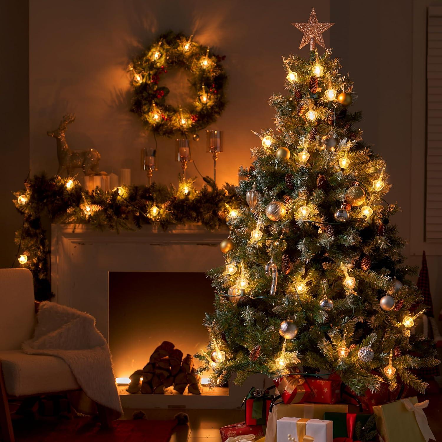 imageJoiedomi Christmas Bubble String Light 7 Bubbles Lights Old Fashion Vintage String Lights for Christmas Tree Fireplace Mantel Holiday Celebration Decorations Clear Bulbs with GlittersClear