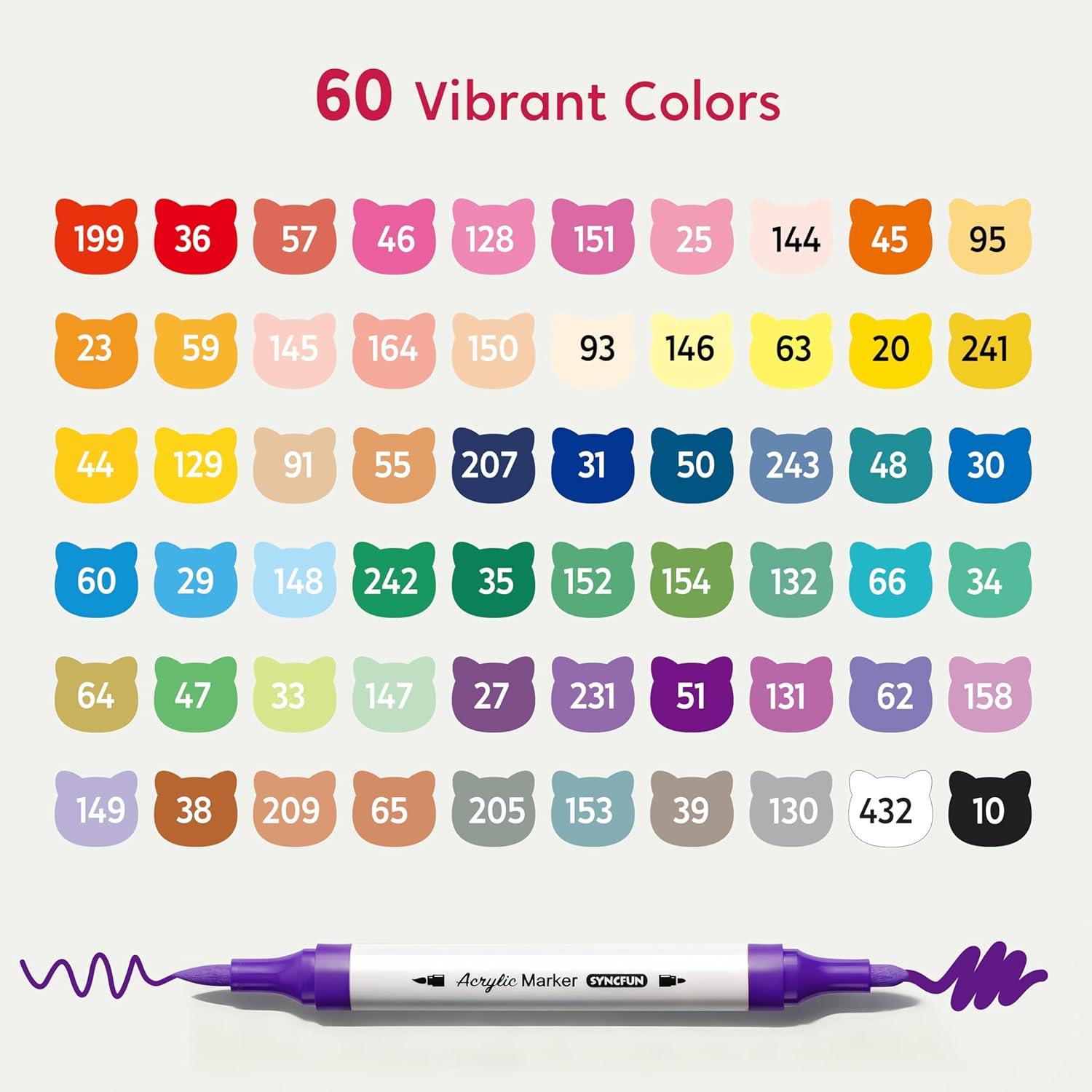 imageSYNCFUN 24 PCS Acrylic Paint Markers Dual Tip Waterproof Pen with Brush and Bullet Tip for Paper Window Fabric Canvas Rock Wood Glass Metal Ceramic Art Supplies DIY Crafts60