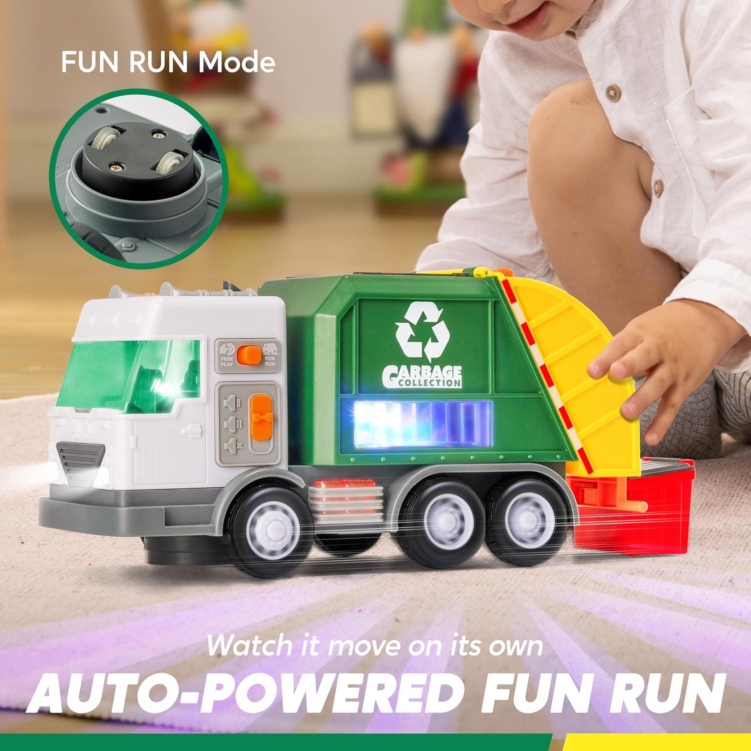 imageVroomix LED Garbage Truck Toy Set Includes Dumpster Toy Truck with Mode Switch amp Volume Control Trash Vehicle with Lights and Sounds Automatic Bump amp Go Car