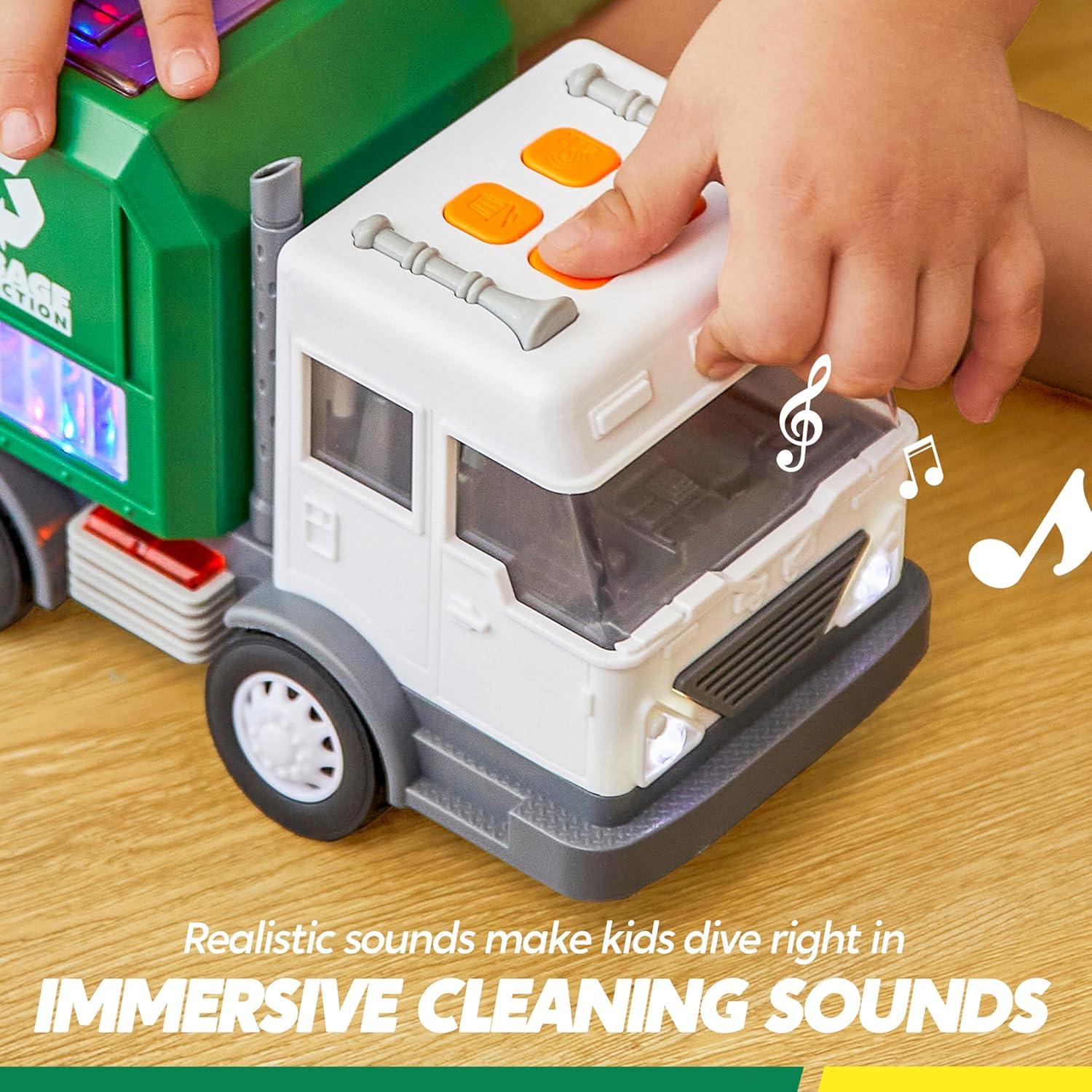 imageVroomix LED Garbage Truck Toy Set Includes Dumpster Toy Truck with Mode Switch amp Volume Control Trash Vehicle with Lights and Sounds Automatic Bump amp Go Car