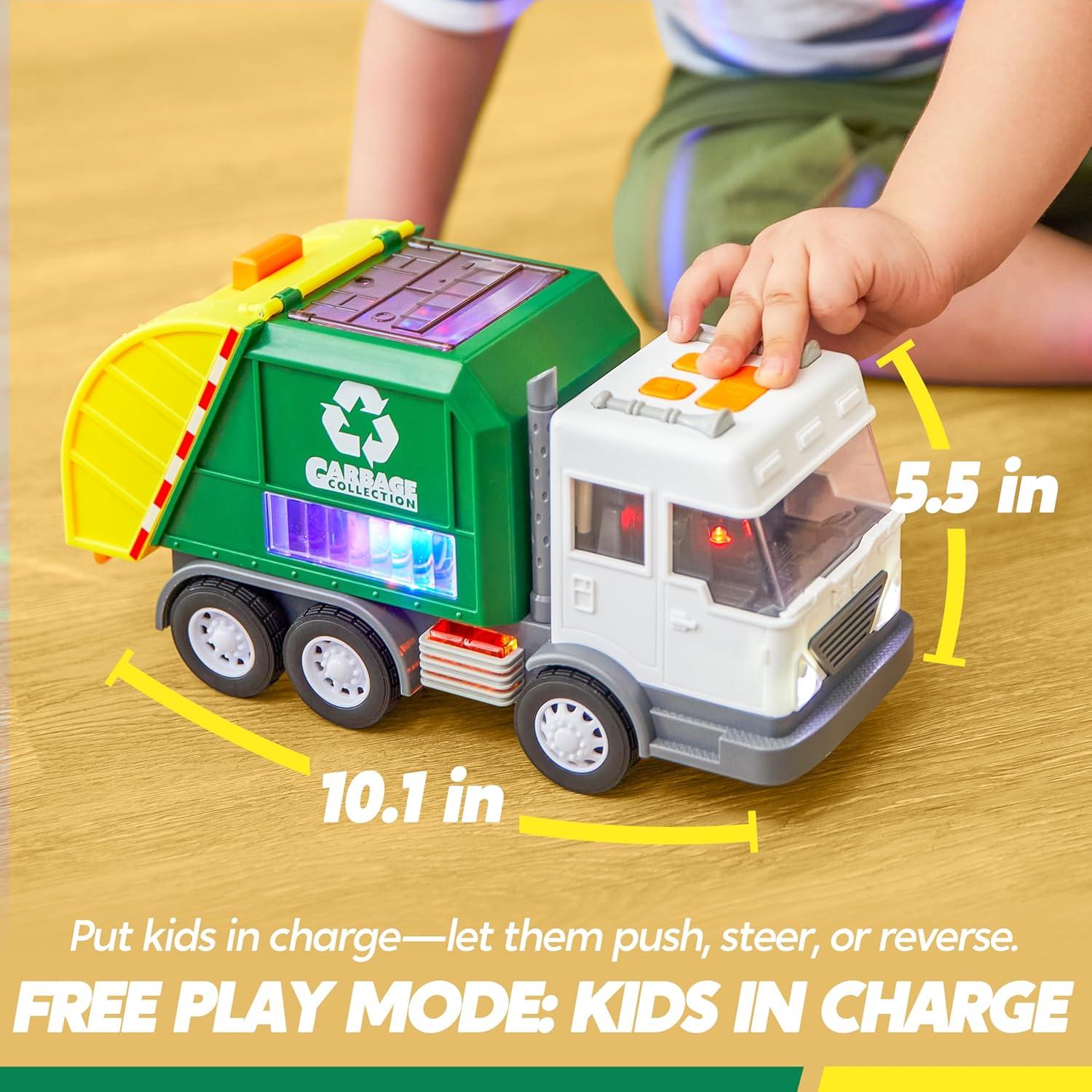 imageVroomix LED Garbage Truck Toy Set Includes Dumpster Toy Truck with Mode Switch amp Volume Control Trash Vehicle with Lights and Sounds Automatic Bump amp Go Car