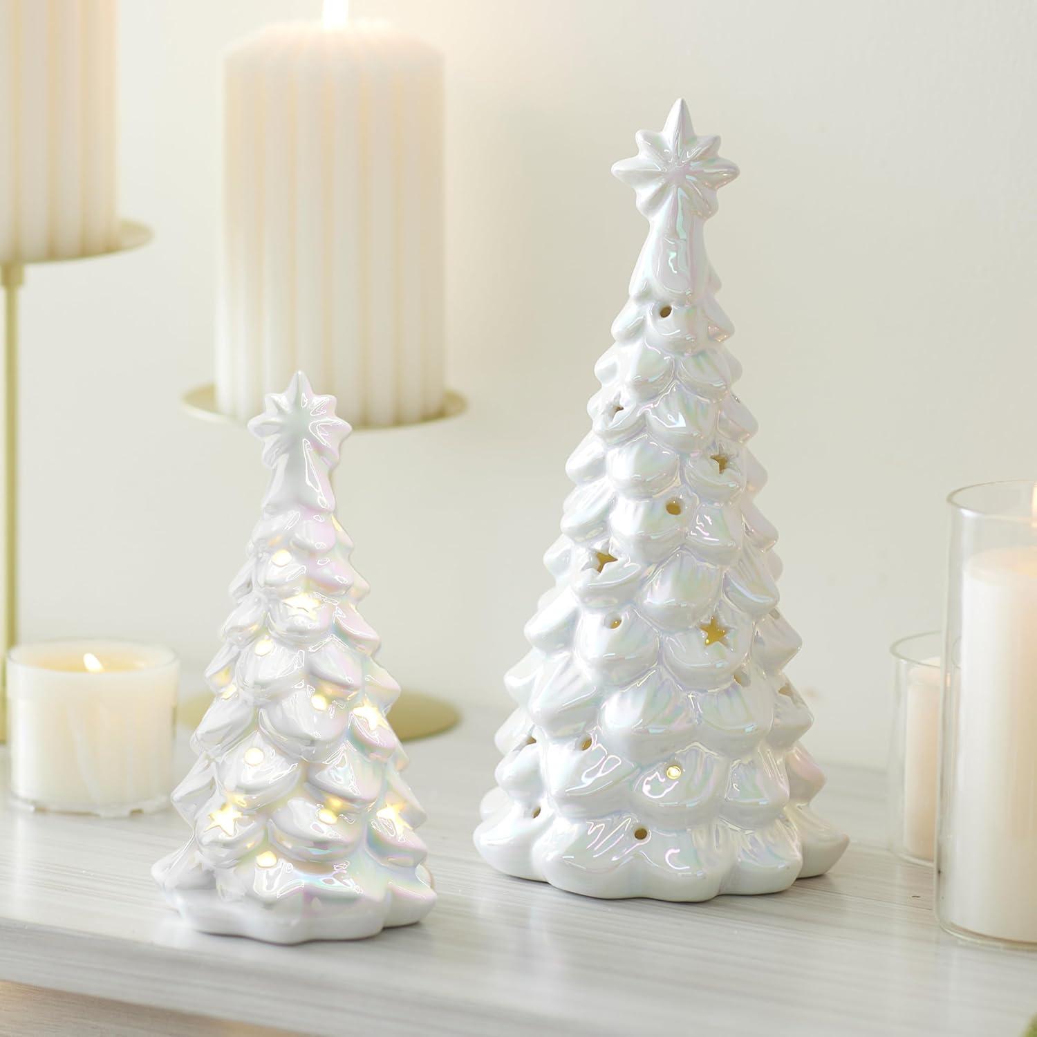 imageJOYIN 2 Pcs Laser Coated Christmas Ceramic Trees Lightup Tabletop Xmas Decoration with Iridescent Coating Christmas Porcelain Tree Lights Xmas Holiday Indoor Home Office Table Decor 86in61in