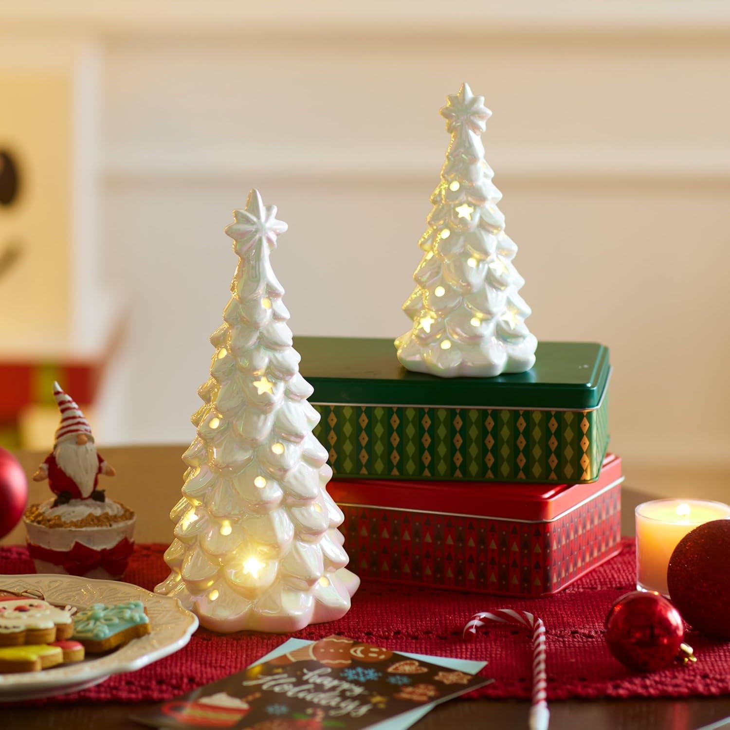imageJOYIN 2 Pcs Laser Coated Christmas Ceramic Trees Lightup Tabletop Xmas Decoration with Iridescent Coating Christmas Porcelain Tree Lights Xmas Holiday Indoor Home Office Table Decor 86in61in