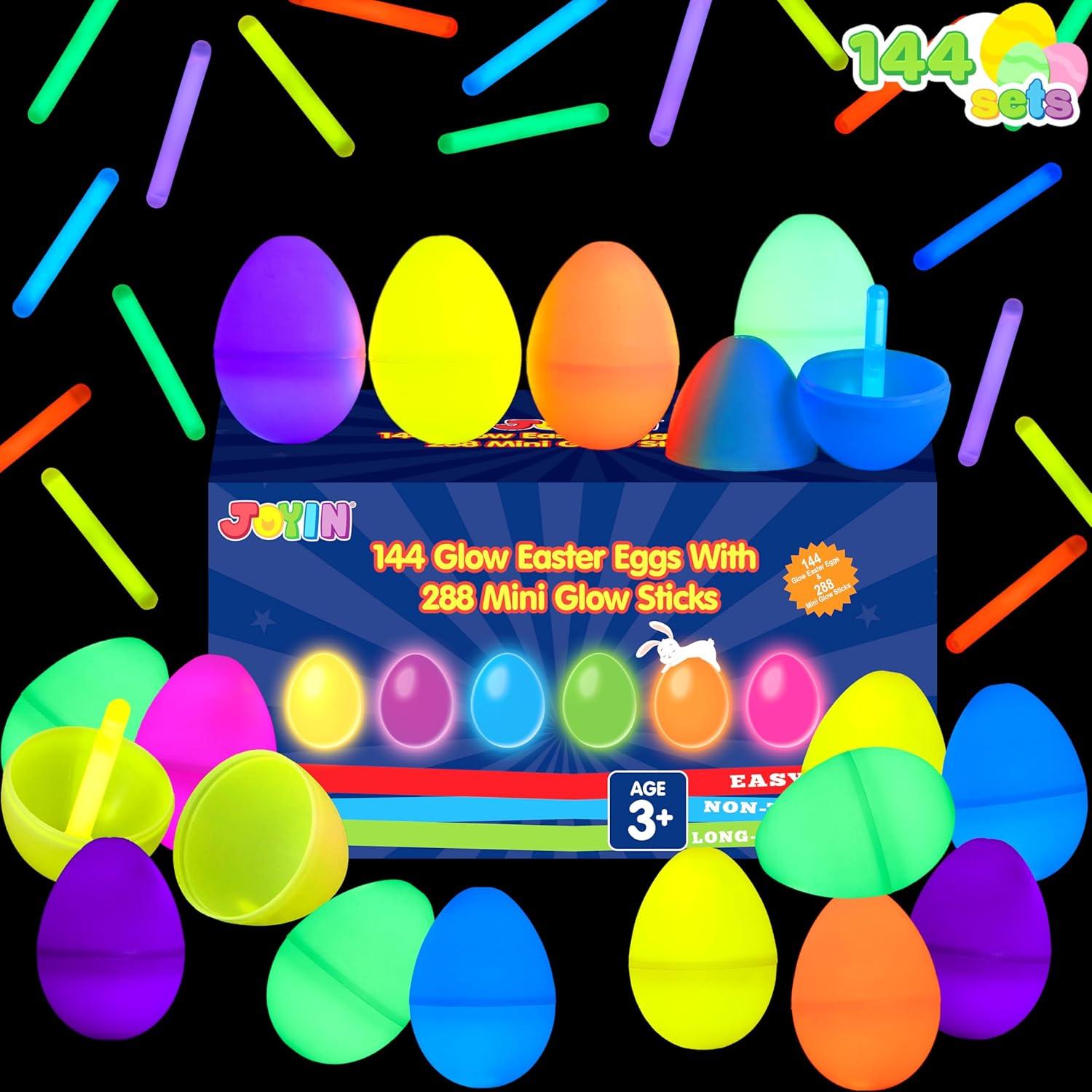 imageJOYIN 144 Pcs Easter Eggs with 288 Pcs Mini Glow Sticks for Kids GlowinTheDark Basket Stuffers Fillers Gift Easter Eggs Hunt Game Party Favors Classroom Decorations Supplies