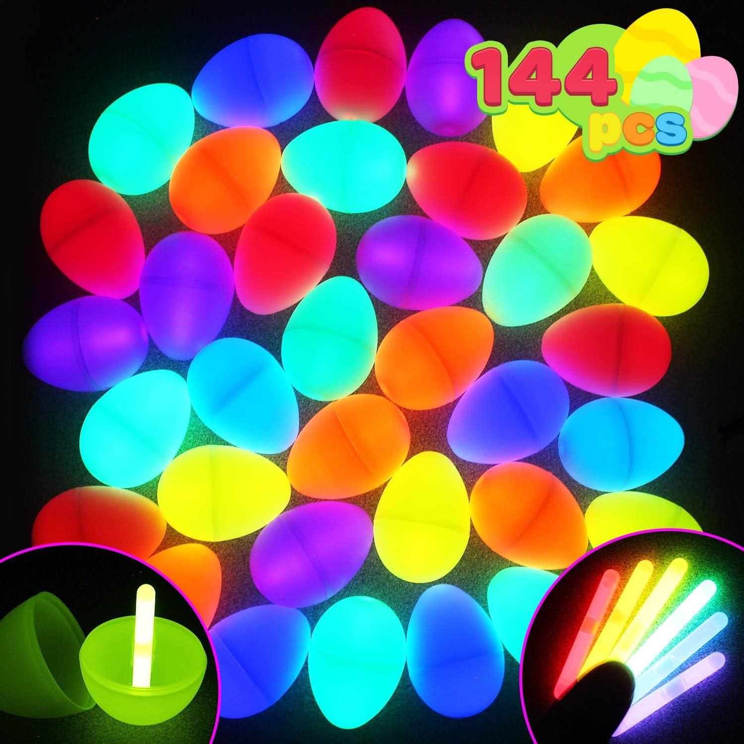 imageJOYIN 144 Pcs Easter Eggs with 288 Pcs Mini Glow Sticks for Kids GlowinTheDark Basket Stuffers Fillers Gift Easter Eggs Hunt Game Party Favors Classroom Decorations Supplies