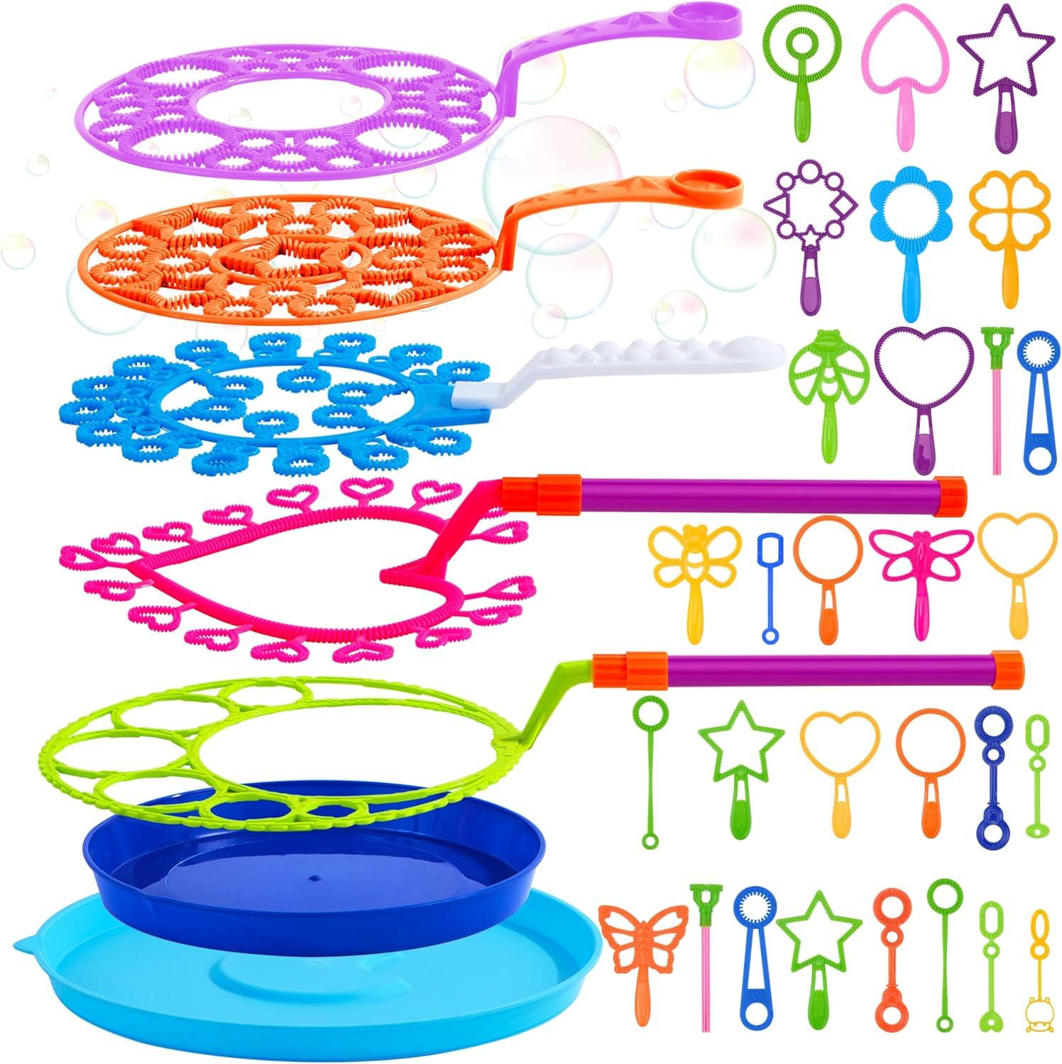 imageJOYIN Big Bubble Wands Set Bulk for Kids Summer Outdoor Toy Game Activity Party Favors 18 Pcs Giant Bubble Maker with Tray 12 Large 6 Pcs Solution Suitable for All Age PeopleRegular