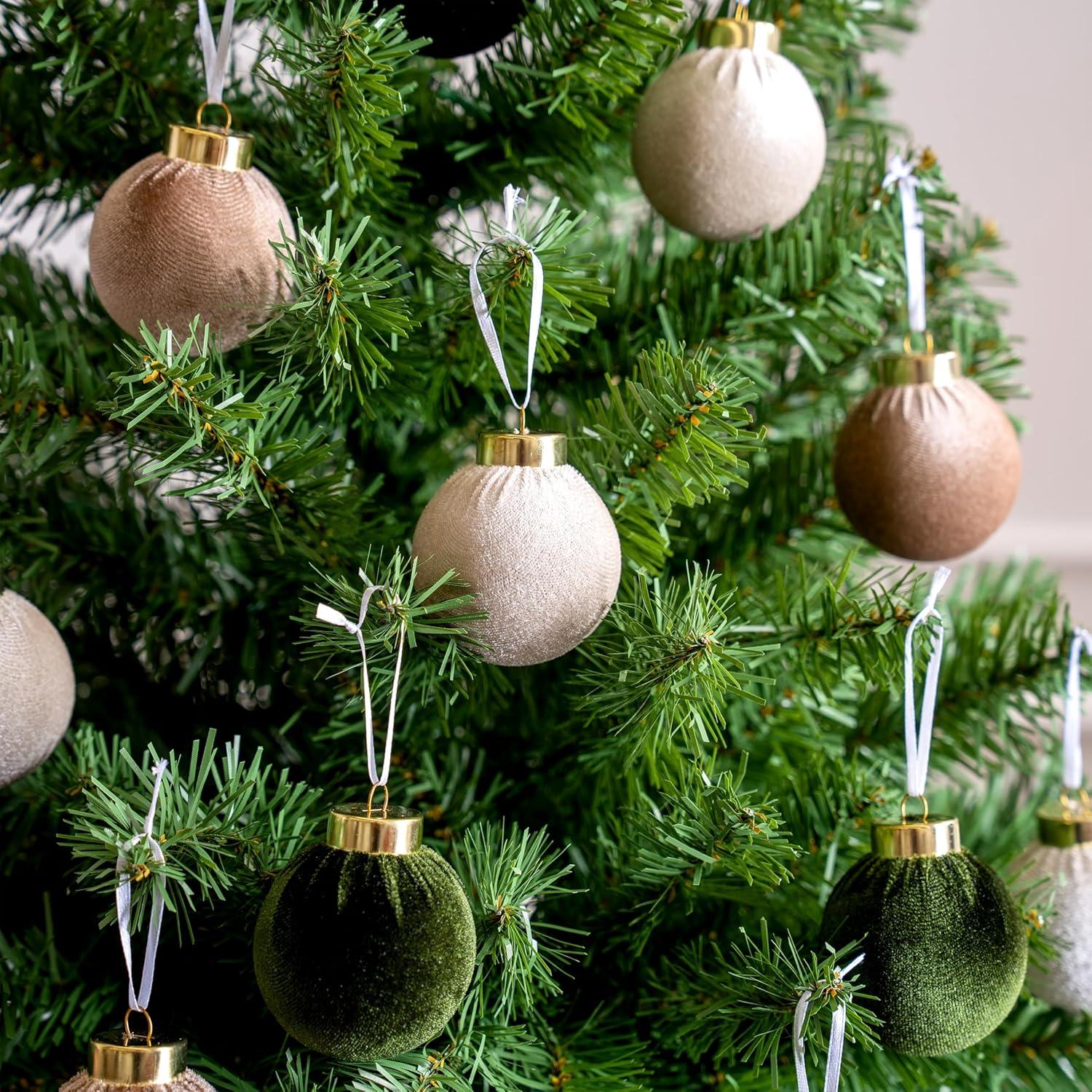 imageJOYIN 15 Pcs Christmas Velvet Ball Ornaments Set 236 Green Brown Neutral Tree Hanging Christmas Decorations Xmas Shatterproof Indoor Decor for Tree Wreath Holidays Wedding Party