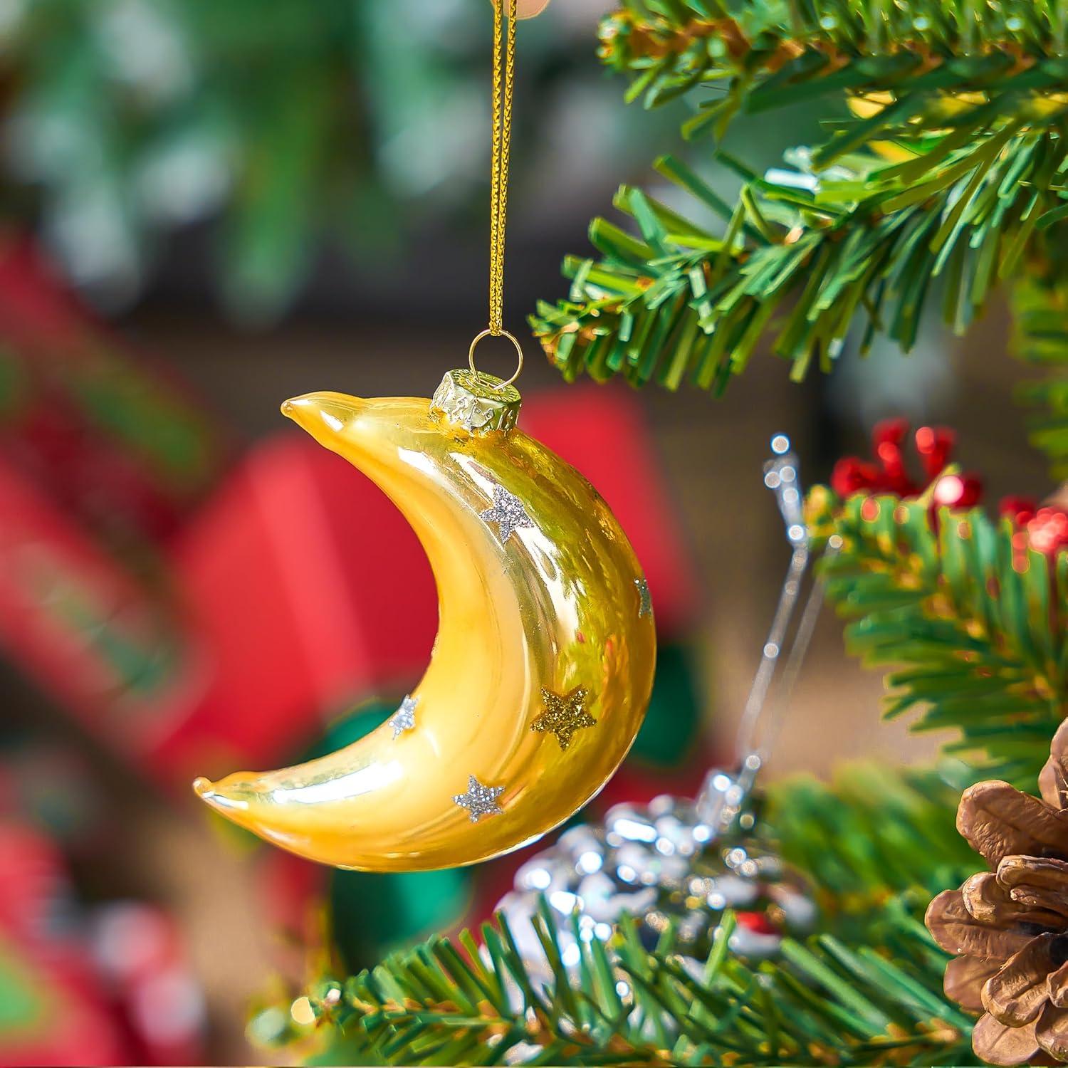 imageJoiedomi Christmas Moon Ornaments Glitter Blown Glass Moon Decorations for Tree Hanging Ornament Outdoor Christmas Decorations Indoor1