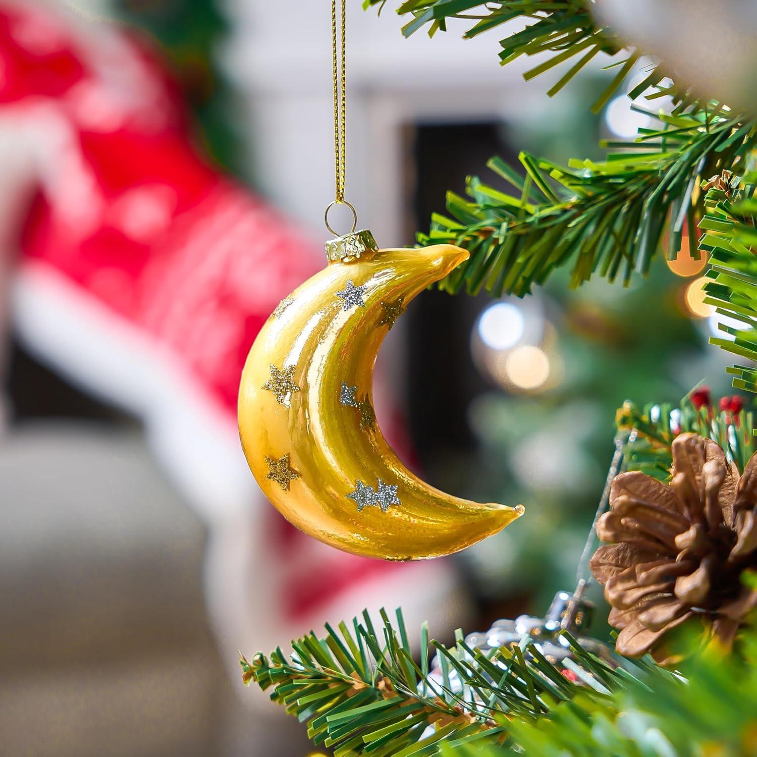 imageJoiedomi Christmas Moon Ornaments Glitter Blown Glass Moon Decorations for Tree Hanging Ornament Outdoor Christmas Decorations Indoor1