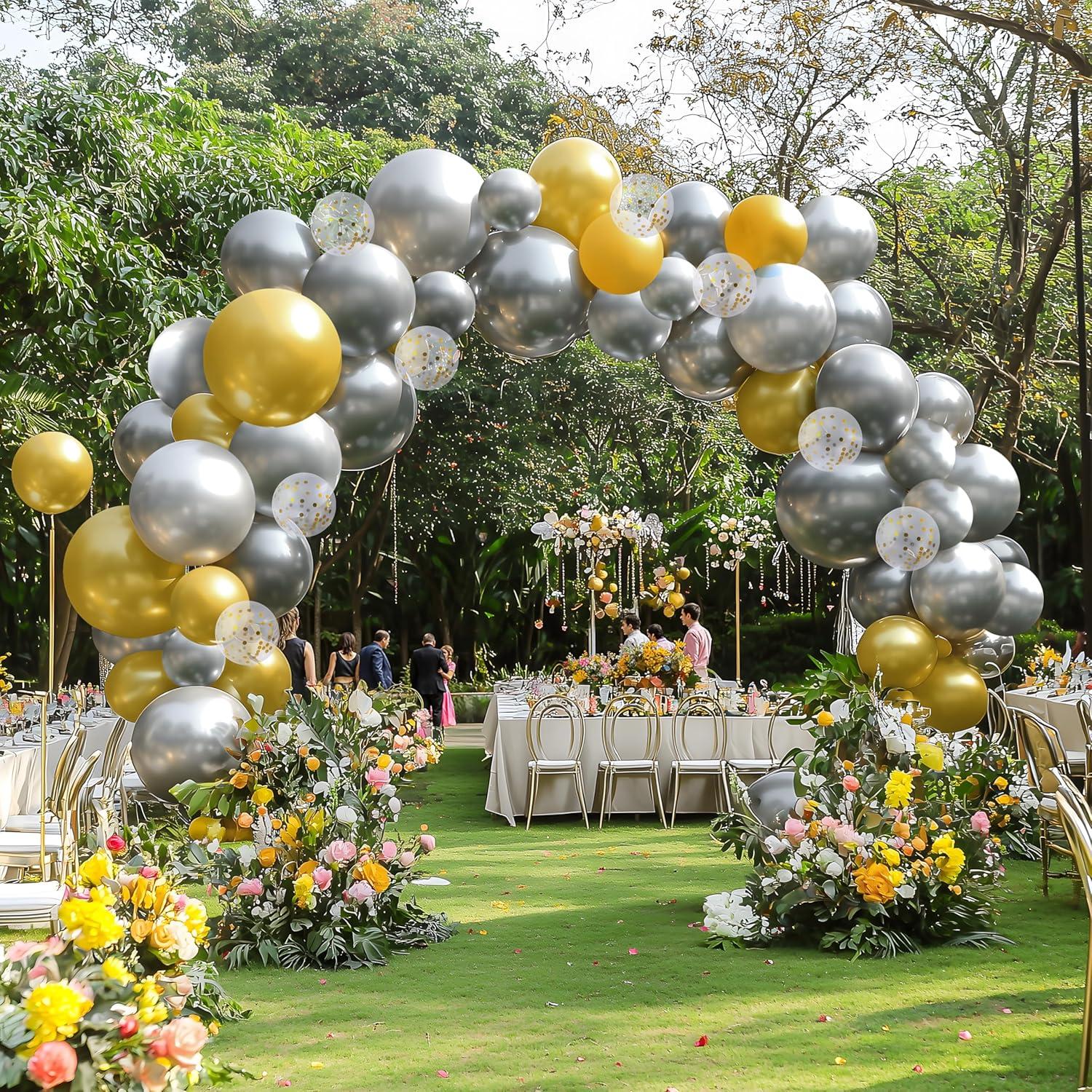 imageJOYIN 150 Pcs Black Balloons Different Sizes 18 12 10 5 Inch Black Latex Balloon Arch Kit with Instruction for Birthday Party Graduation Wedding Holiday DecorationSilver
