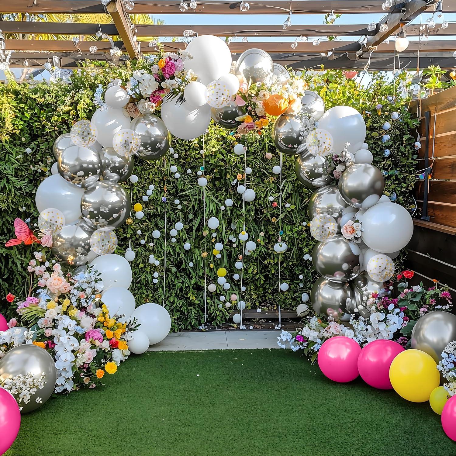 imageJOYIN 150 Pcs Black Balloons Different Sizes 18 12 10 5 Inch Black Latex Balloon Arch Kit with Instruction for Birthday Party Graduation Wedding Holiday DecorationSilver